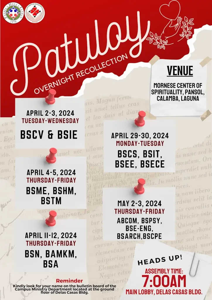 An image announcing the schedule for the overnight recollection for college students.