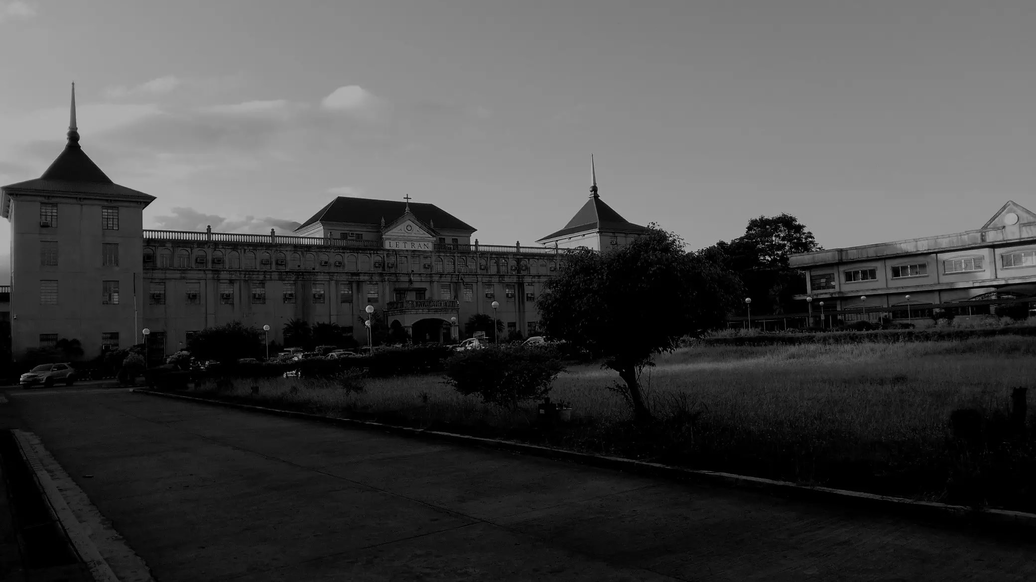 A grayscale picture of Letran-Calamba.